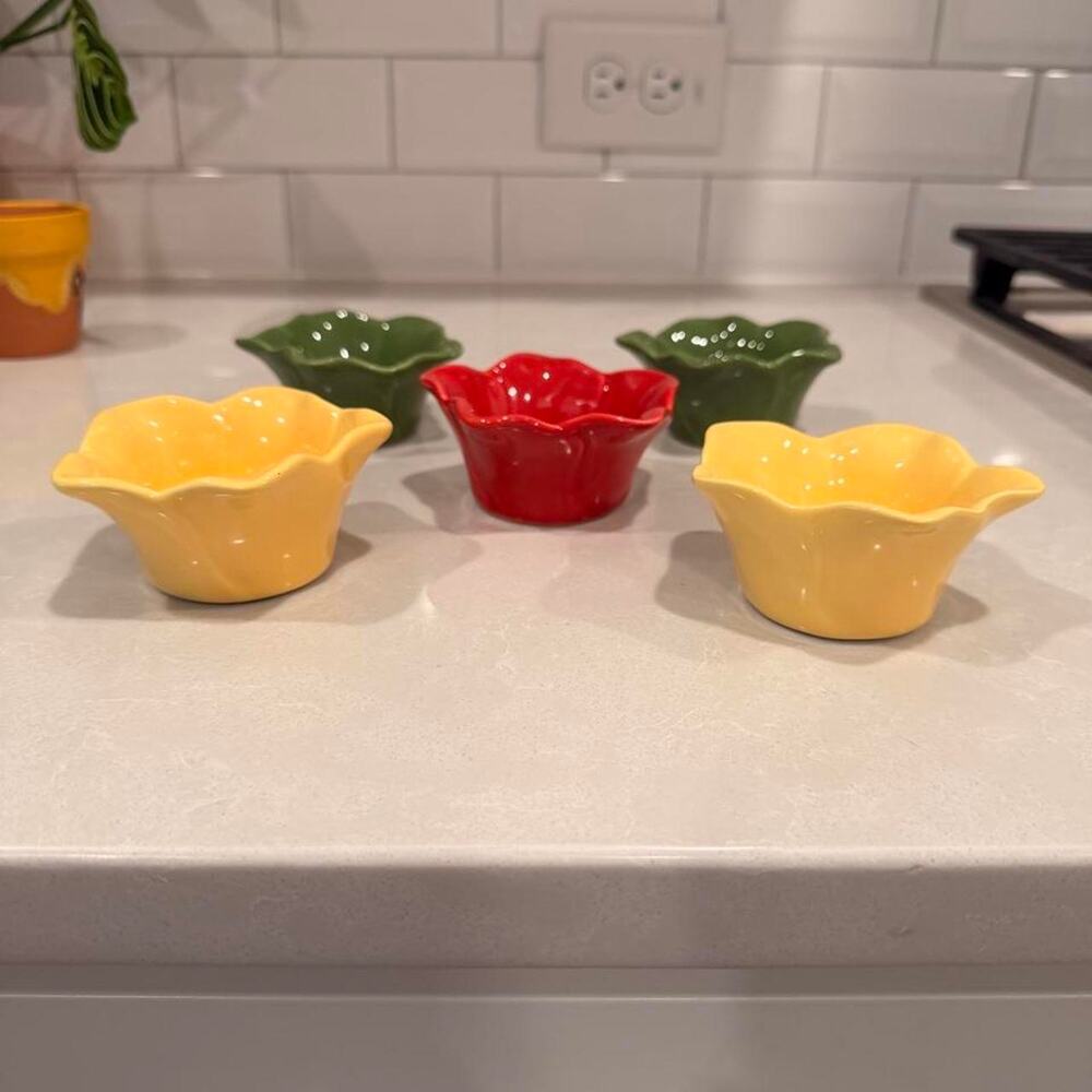 Southern Living Petals of Light Flower Dipping Bowls 5pc Set Fiesta Style Colors